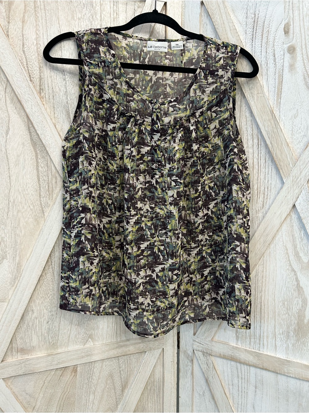 Liz Claiborne Olive Green Abstract Print Sleeveless Top